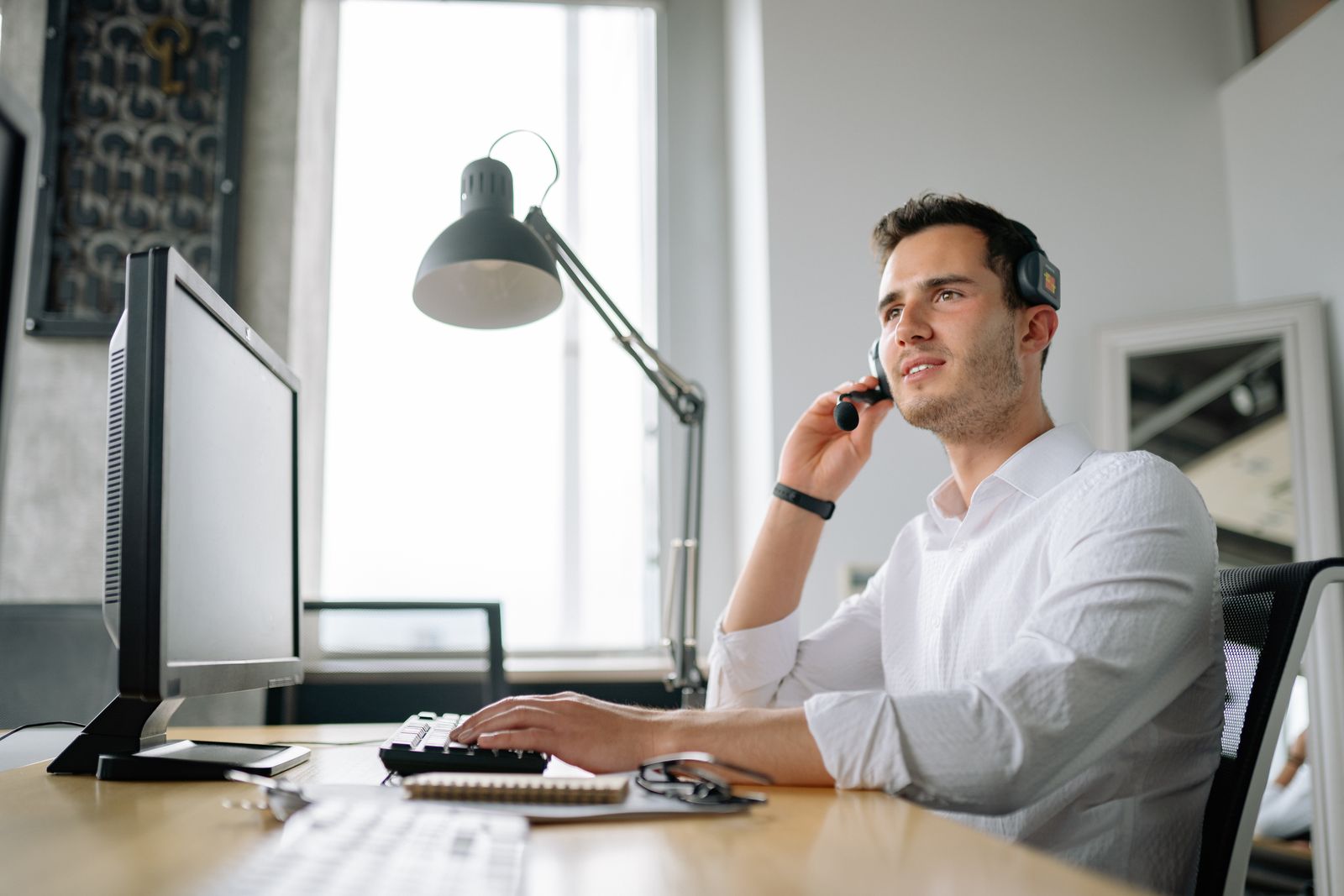 A professional having an interview conversation
